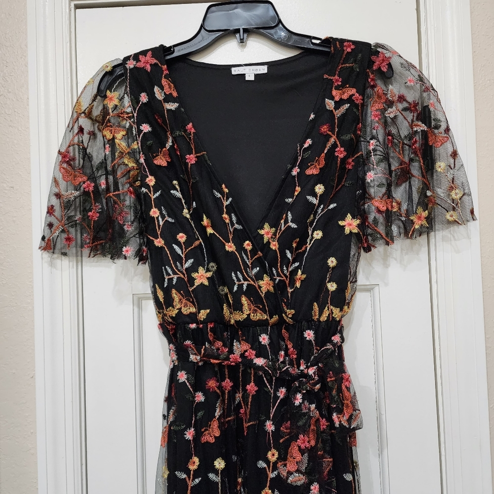 Baltic Born Black Maxi Dress with Floral Embroidery